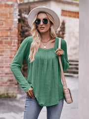 Square Neck Long Sleeve T-Shirt Green / S