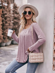 Square Neck Long Sleeve T-Shirt Pink Purple / S