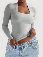 Square Neck Long Sleeve T-Shirt White Flower Ash / S