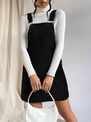 Square Neck Overall Mini Dress Black / S