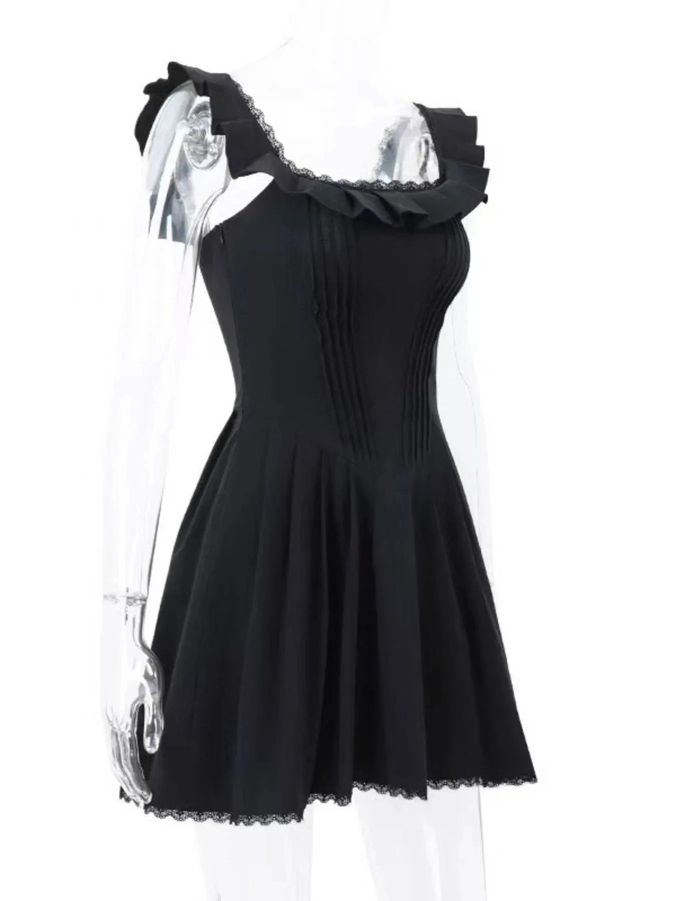 Square Neck Pleated Mini Dress