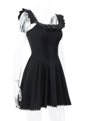 Square Neck Pleated Mini Dress