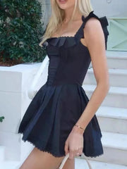 Square Neck Pleated Mini Dress