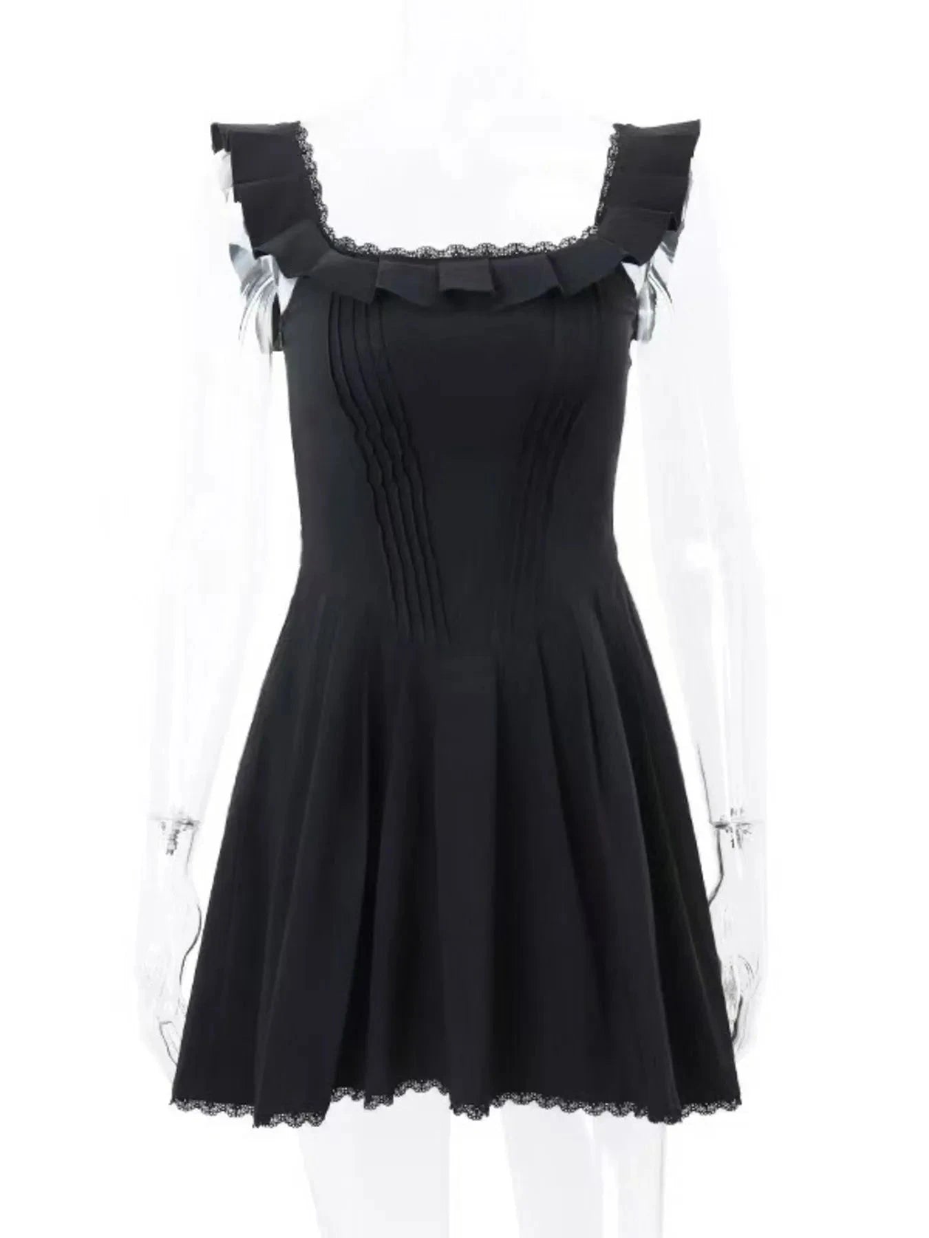 Square Neck Pleated Mini Dress