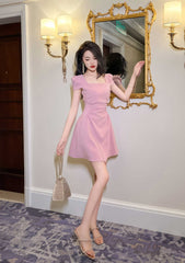 Square Neck Pleated Mini Skater Dress