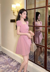 Square Neck Pleated Mini Skater Dress