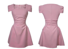 Square Neck Pleated Mini Skater Dress