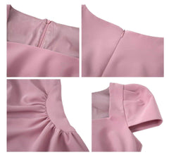 Square Neck Pleated Mini Skater Dress