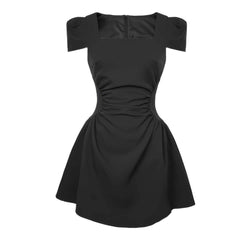 Square Neck Pleated Mini Skater Dress