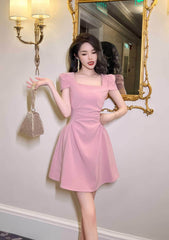 Square Neck Pleated Mini Skater Dress