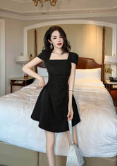 Square Neck Pleated Mini Skater Dress