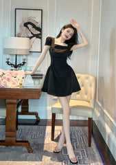 Square Neck Pleated Mini Skater Dress