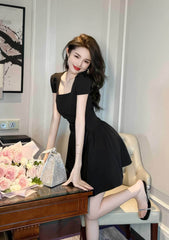 Square Neck Pleated Mini Skater Dress