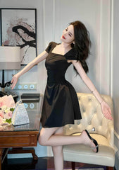 Square Neck Pleated Mini Skater Dress