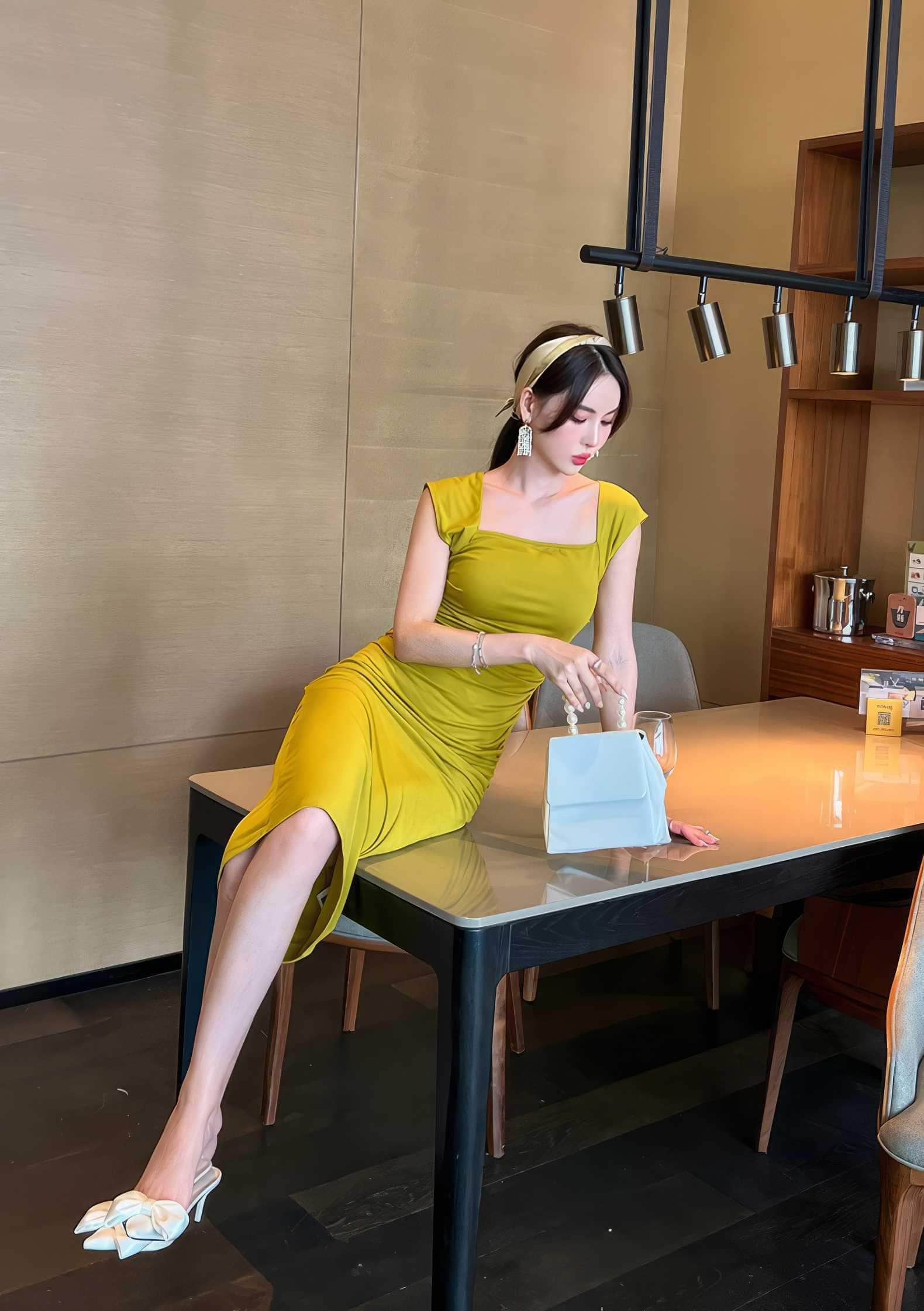 Square Neck Ribbed Bodycon Dress