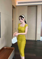 Square Neck Ribbed Bodycon Dress