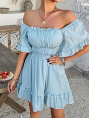 Square Neck Ruffle Trim Mini Dress
