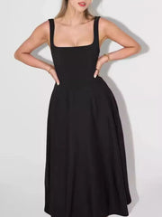 Square Neck Sleeveless Midi Dress Black / S