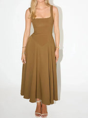 Square Neck Sleeveless Midi Dress Camel / S