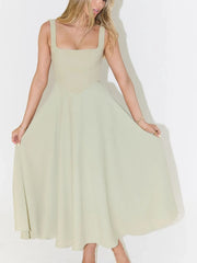 Square Neck Sleeveless Midi Dress Light Green / S