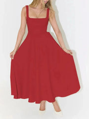 Square Neck Sleeveless Midi Dress Red / S