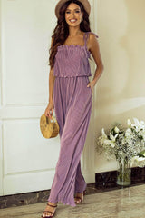 Square Neck Spaghetti Strap Jumpsuit Mauve / S
