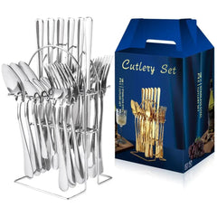 Stainless Steel Cutlery Set: 24pcs with Holder & Gift Box - Ideal Tableware for Every Occasion