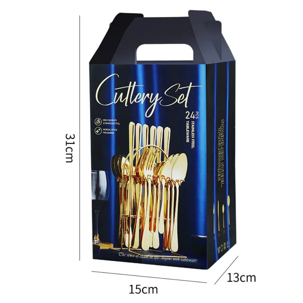 Stainless Steel Cutlery Set: 24pcs with Holder & Gift Box - Ideal Tableware for Every Occasion