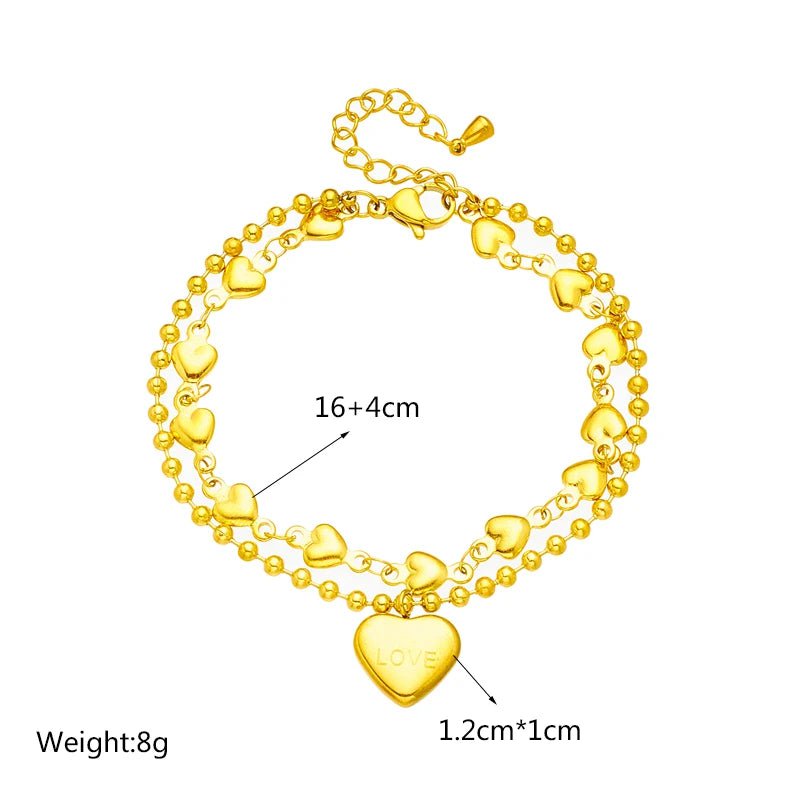 Stainless Steel Gold-Colored Heart "LOVE" Charm Bracelet for Women B726