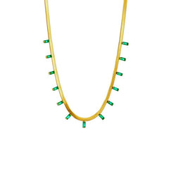 Stainless Steel Green Crystal Necklace for Women - High-Quality Gold-Colored Jewelry, Fashionable Snake Chain N1755