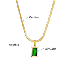 Stainless Steel Green Crystal Pendant Necklace for Women N1695