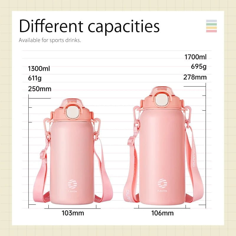 Stainless Steel Large Capacity Thermos Bottle with Straw - Hot & Cold Vacuum Flask for Gym