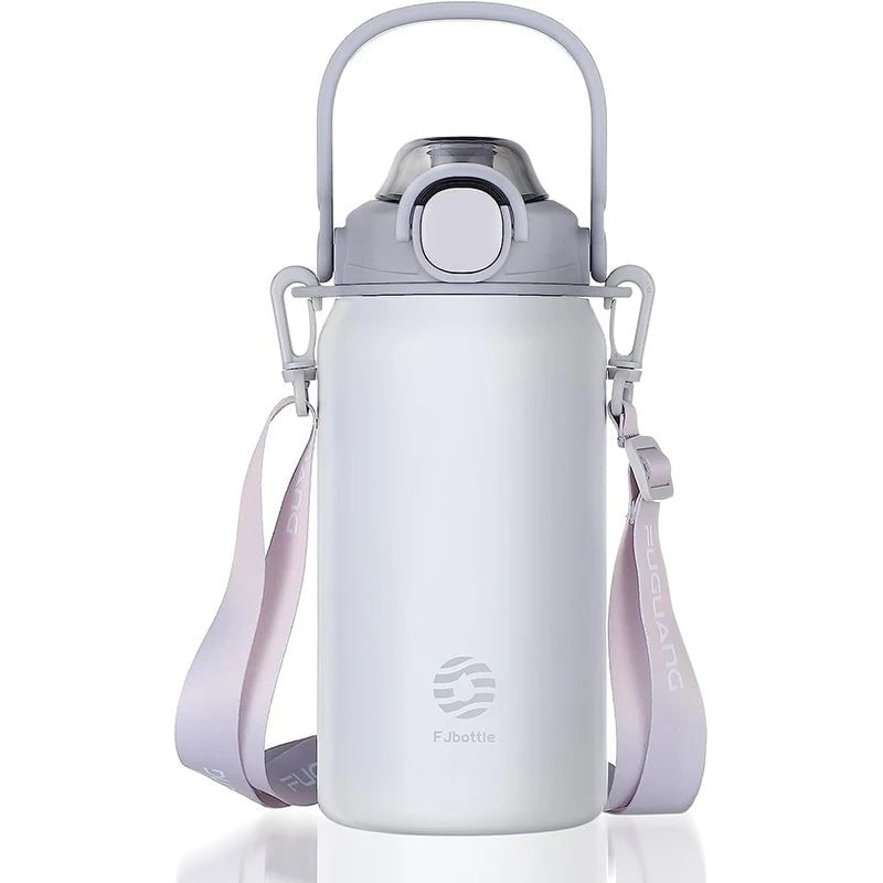Stainless Steel Large Capacity Thermos Bottle with Straw - Hot & Cold Vacuum Flask for Gym