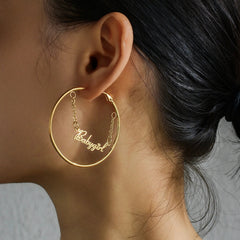 Stainless steel personalized name earrings with chain