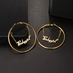 Stainless steel personalized name earrings with chain