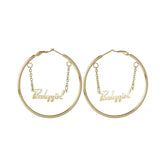 Stainless steel personalized name earrings with chain