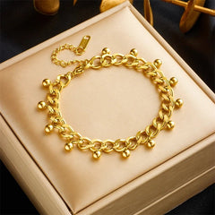 Stainless Steel Trendy Gold-Colored Round Bead Charm Bracelet for Women B991