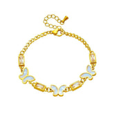 Stainless Steel White Square Crystal Butterfly Charm Bracelet B757