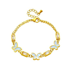 Stainless Steel White Square Crystal Butterfly Charm Bracelet B757