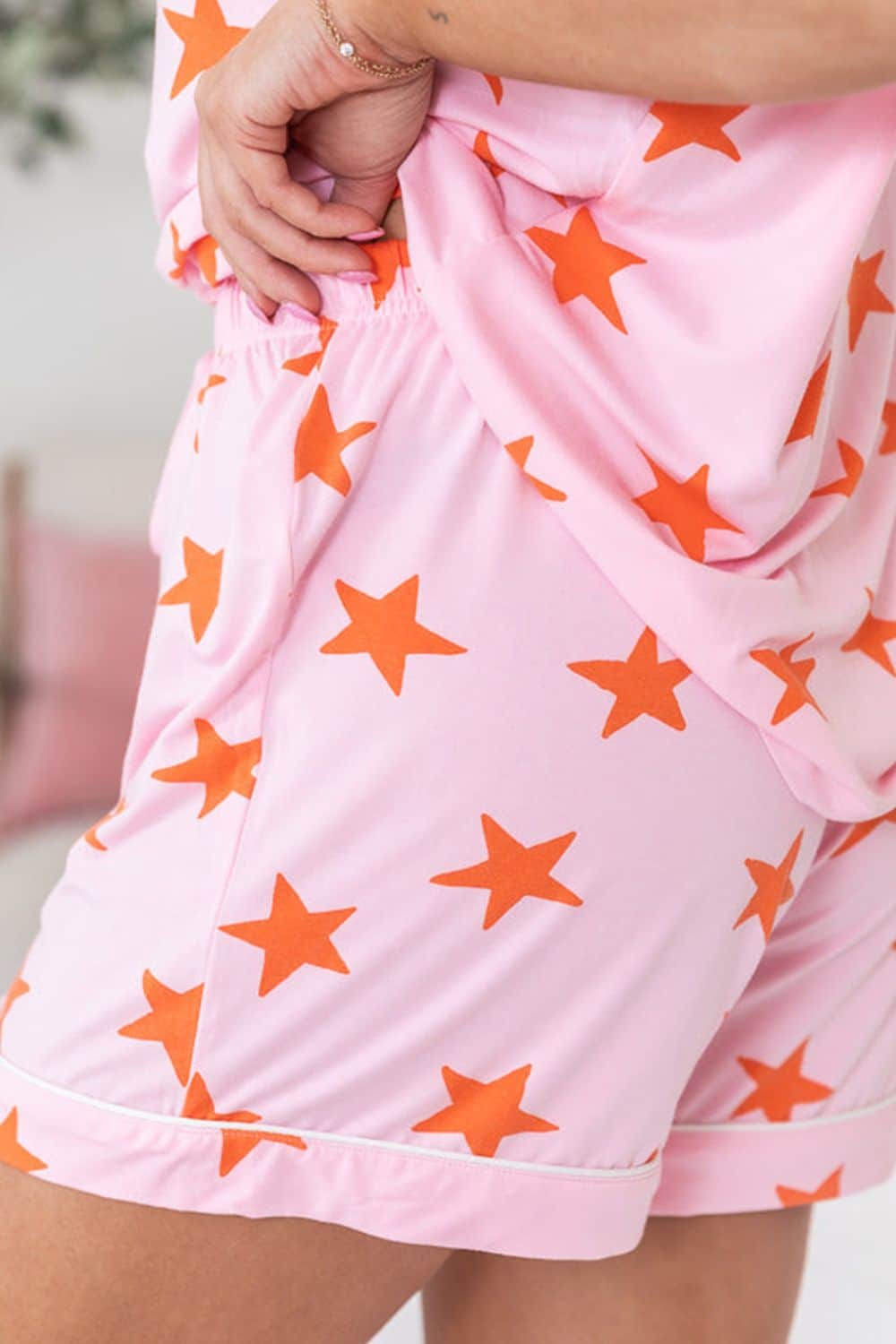 Star Print Short Sleeve Shirt and Shorts Set