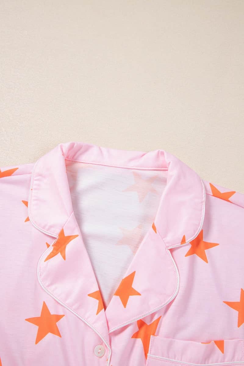 Star Print Short Sleeve Shirt and Shorts Set