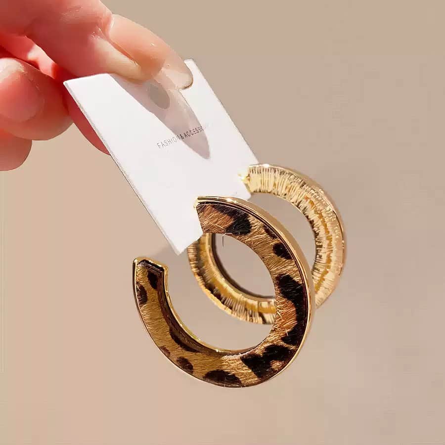 Statement Chunky C-Shaped Hoop Earrings with Leopard Print Inlay Gold