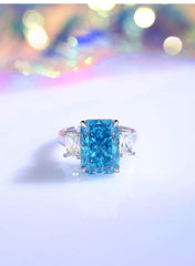 Sterling Silver Cushion Radiant Cut Paved Crystal Lab Diamond Ring
