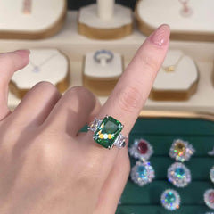 Sterling Silver Cushion Radiant Cut Paved Crystal Lab Diamond Ring