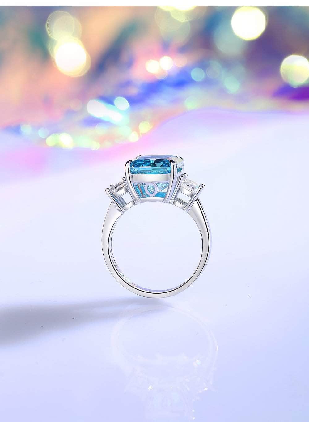 Sterling Silver Cushion Radiant Cut Paved Crystal Lab Diamond Ring