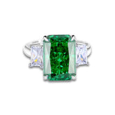 Sterling Silver Cushion Radiant Cut Paved Crystal Lab Diamond Ring 6 US / Emerald