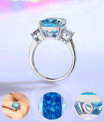 Sterling Silver Cushion Radiant Cut Paved Crystal Ring