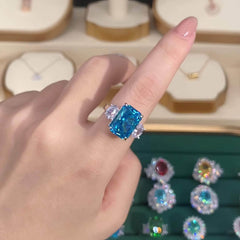 Sterling Silver Cushion Radiant Cut Paved Crystal Ring