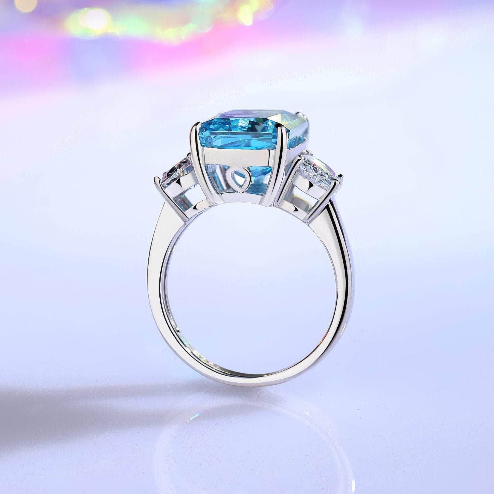Sterling Silver Cushion Radiant Cut Paved Crystal Ring