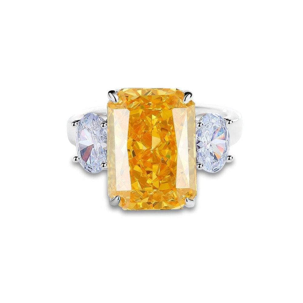 Sterling Silver Cushion Radiant Cut Paved Crystal Ring 6 US / Canary
